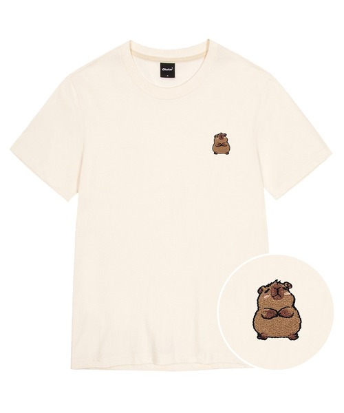 OKSTAR(オクスター)の「カピバラ刺繍半袖(Tシャツ/カットソー・レディース・グレー/ネイビー/ダークグリーン/ダークグレー/クリーム/ブラック/ライトベージュ/ダークブルー/ライトグレー/ホワイト/カーキ・SMALL/MEDIUM/LARGE/X-LARGE/2XL/3XL/4XL)」の6枚目の写真
