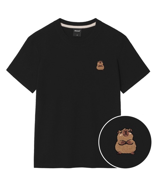 OKSTAR(オクスター)の「カピバラ刺繍半袖(Tシャツ/カットソー・レディース・グレー/ネイビー/ダークグリーン/ダークグレー/クリーム/ブラック/ライトベージュ/ダークブルー/ライトグレー/ホワイト/カーキ・SMALL/MEDIUM/LARGE/X-LARGE/2XL/3XL/4XL)」の2枚目の写真