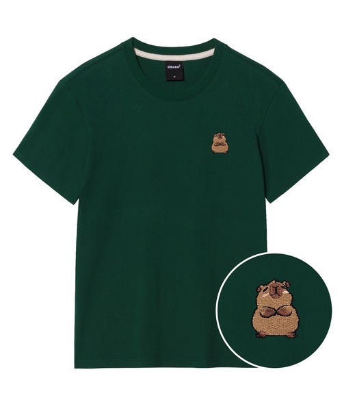 OKSTAR(オクスター)の「カピバラ刺繍半袖(Tシャツ/カットソー・レディース・グレー/ネイビー/ダークグリーン/ダークグレー/クリーム/ブラック/ライトベージュ/ダークブルー/ライトグレー/ホワイト/カーキ・SMALL/MEDIUM/LARGE/X-LARGE/2XL/3XL/4XL)」の8枚目の写真