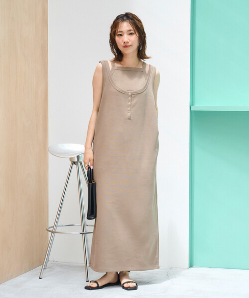 FREAK'S STORE(フリークスストア)の「限定展開 2way キャミセット ボタン ワンピース(ワンピース・レディース・ベージュ/ネイビー/キャメル/ブラック・フリ-)」の5枚目の写真