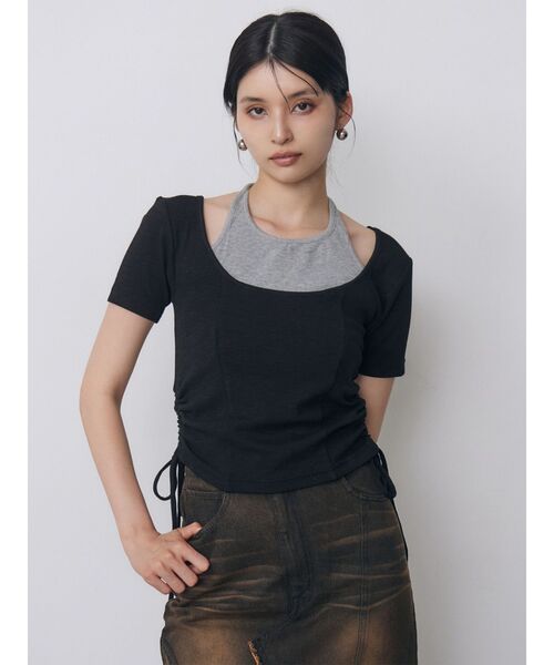 MURUA（ムルーア）の「ホルターネックシャーリングトップス　夏服（Tシャツ/カットソー・レディース・レッド/ブルー/ブラック/アイボリー・FREE）」の18枚目の写真