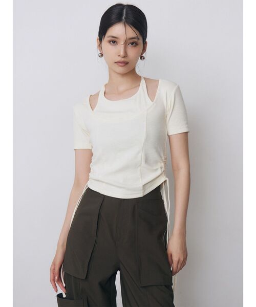 MURUA（ムルーア）の「ホルターネックシャーリングトップス　夏服（Tシャツ/カットソー・レディース・レッド/ブルー/ブラック/アイボリー・FREE）」の20枚目の写真
