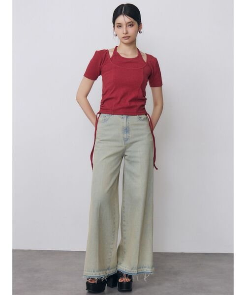 MURUA（ムルーア）の「ホルターネックシャーリングトップス　夏服（Tシャツ/カットソー・レディース・レッド/ブルー/ブラック/アイボリー・FREE）」の19枚目の写真
