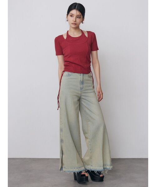 MURUA（ムルーア）の「ホルターネックシャーリングトップス　夏服（Tシャツ/カットソー・レディース・レッド/ブルー/ブラック/アイボリー・FREE）」の8枚目の写真