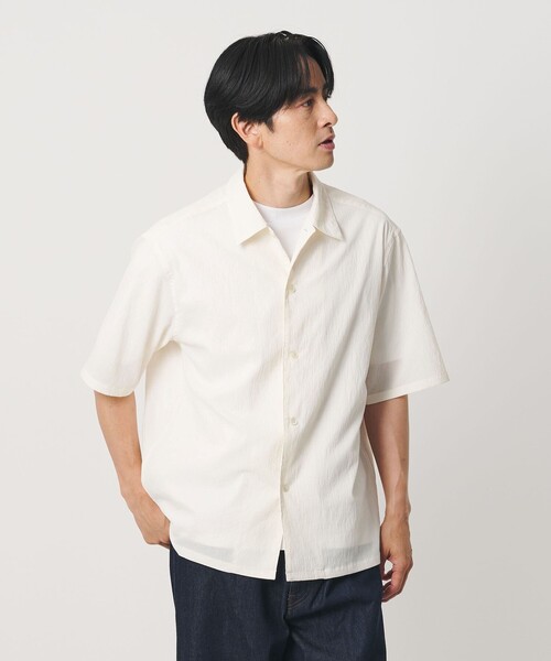 BEAUTY&YOUTH UNITED ARROWS - leinwande ベルテッドスリーブシャツ　ホワイト ヨウリュウ キャンプカラー シャツ FORM型 吸水速乾 通気性（シャツ