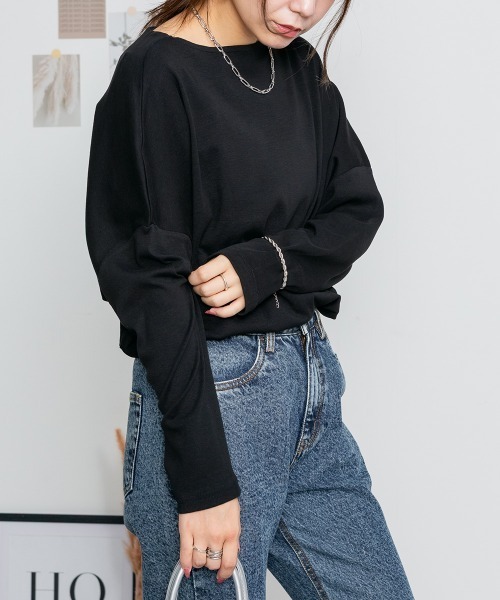 MARAI(マーライ)の「ドルマンスリーブボートネックTシャツ(Tシャツ/カットソー・レディース・チャコールグレー/ブラック/ネイビー/オフホワイト/グレイッシュベージュ・LL/3L/4L/L/M)」の1枚目の写真