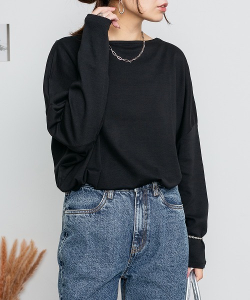 MARAI(マーライ)の「ドルマンスリーブボートネックTシャツ(Tシャツ/カットソー・レディース・チャコールグレー/ブラック/ネイビー/オフホワイト/グレイッシュベージュ・LL/3L/4L/L/M)」の10枚目の写真