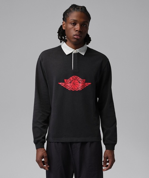 JORDAN BRAND(ジョーダンブランド)の「JORDAN BRAND M J FLT ESS RUGBY TOP / ジョーダン ブランド FLT ESS RUGBY L/S トップ/NIKE【SP】(Tシャツ/カットソー・メンズ・ブルー/ブラック・XL/L/M/S/XXL)」の3枚目の写真