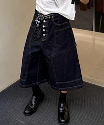 SHERU（シェル）の「ステッチ切り替えワイドデニムクロップドハーフパンツ 5 ボタンフロント（デニムパンツ）」
