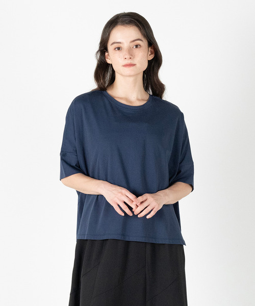 MELROSE claire(メルローズ クレール)の「【ハイゲージカットコットンプルオーバー】(Tシャツ/カットソー・レディース・オフホワイト/ネイビー/ブラック/オレンジ・FREE)」の3枚目の写真