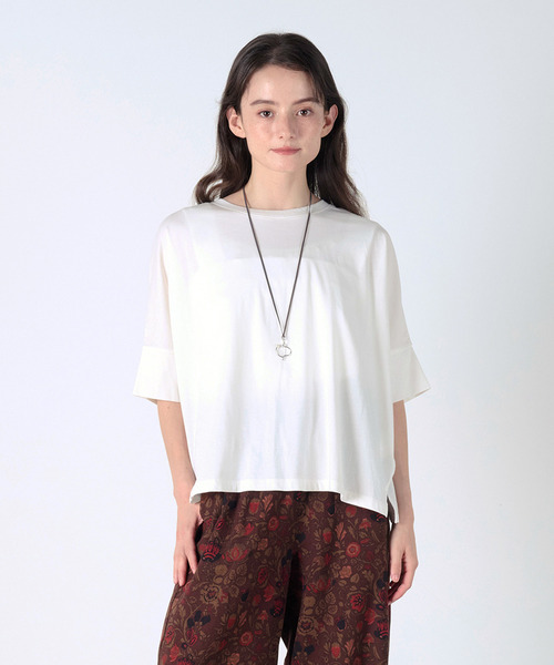 MELROSE claire(メルローズ クレール)の「【ハイゲージカットコットンプルオーバー】(Tシャツ/カットソー・レディース・オフホワイト/ネイビー/ブラック/オレンジ・FREE)」の1枚目の写真