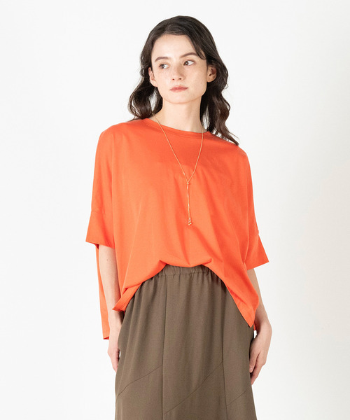 MELROSE claire(メルローズ クレール)の「【ハイゲージカットコットンプルオーバー】(Tシャツ/カットソー・レディース・オフホワイト/ネイビー/ブラック/オレンジ・FREE)」の4枚目の写真
