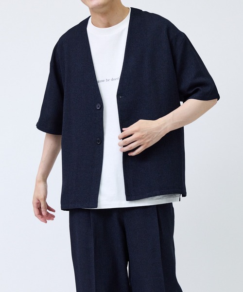 le cercle ADAM ET ROPE'(ルセルクルアダムエロペ)の「サマーツイードノーカラーカーディガン/セットアップ対応(カーディガン/ボレロ・メンズ・ブラック/ネイビー・L/M/LL)」の7枚目の写真