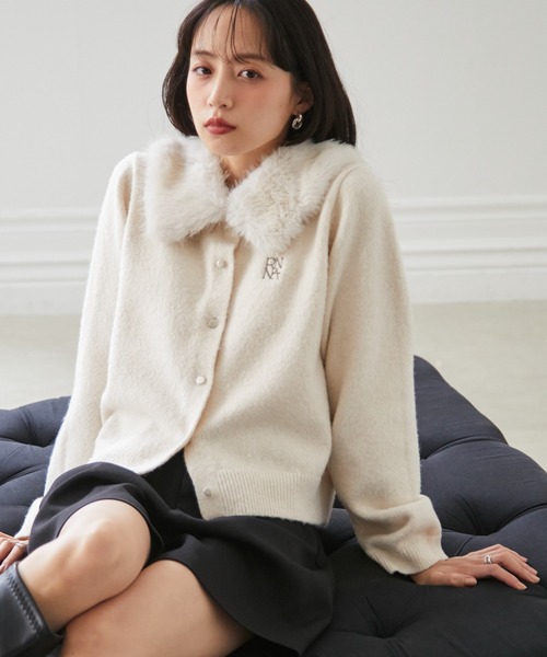 RANAN(ラナン)の「ヤクライクファー衿カーデ(カーディガン/ボレロ・レディース・アイボリー/ネイビー/ブラウン・LL/L/M)」の2枚目の写真