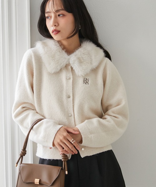 RANAN(ラナン)の「ヤクライクファー衿カーデ(カーディガン/ボレロ・レディース・アイボリー/ネイビー/ブラウン・LL/L/M)」の17枚目の写真