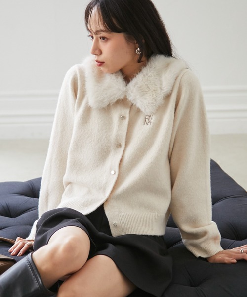 RANAN(ラナン)の「ヤクライクファー衿カーデ(カーディガン/ボレロ・レディース・アイボリー/ネイビー/ブラウン・LL/L/M)」の19枚目の写真