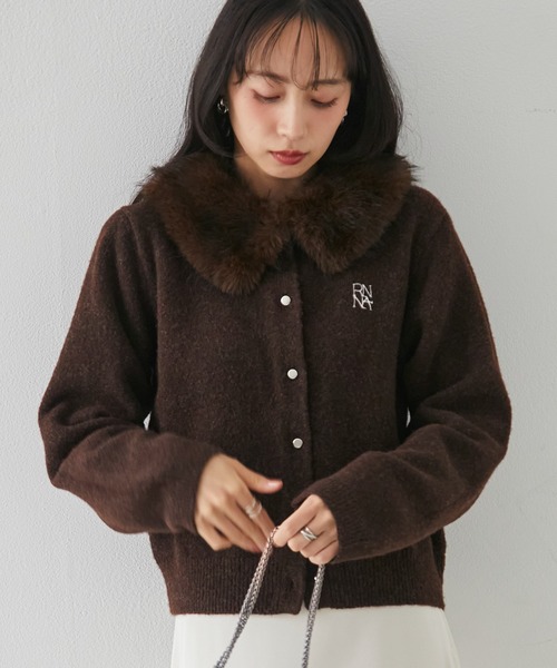 RANAN(ラナン)の「ヤクライクファー衿カーデ(カーディガン/ボレロ・レディース・アイボリー/ネイビー/ブラウン・LL/L/M)」の14枚目の写真