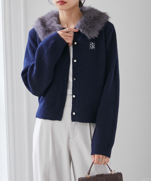 RANAN(ラナン)の「ヤクライクファー衿カーデ(カーディガン/ボレロ・レディース・アイボリー/ネイビー/ブラウン・LL/L/M)」の5枚目の写真