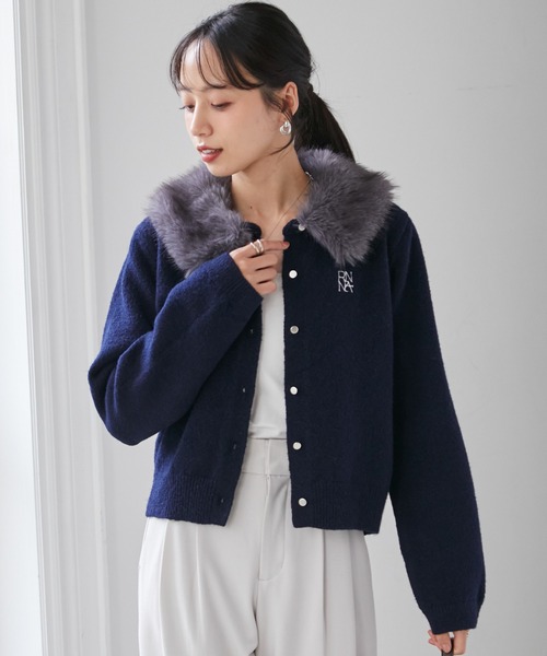 RANAN(ラナン)の「ヤクライクファー衿カーデ(カーディガン/ボレロ・レディース・アイボリー/ネイビー/ブラウン・LL/L/M)」の8枚目の写真