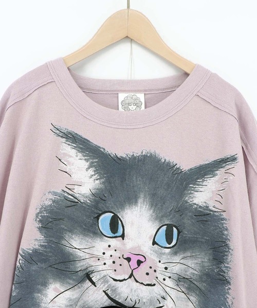 ScoLar(スカラー)の「162730:リボン付き もふもふハチワレネコ柄Tシャツ(Tシャツ/カットソー・レディース・オフホワイト/パープル/チャコールグレー・M)」の18枚目の写真
