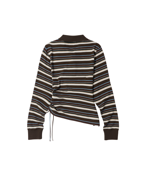 SECONDMONO（セカンドモノローグ）の「W.Striped Slim Shirred Polo [BROWN]_SEWTS014BROWN（ポロシャツ・レディース・その他・FREE）」の2枚目の写真