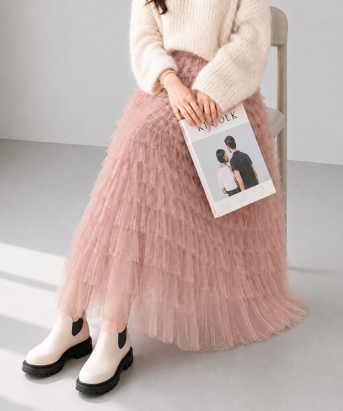 Miniministore（ミニミニストア）の「チュールティアードスカート ハイウエスト（スカート・レディース・ベージュ/ブラック/アイボリー/ピンク/ホワイト・FREE）」の17枚目の写真