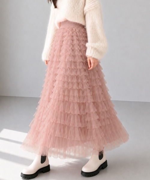 Miniministore（ミニミニストア）の「チュールティアードスカート ハイウエスト（スカート・レディース・ベージュ/ブラック/アイボリー/ピンク/ホワイト・FREE）」の18枚目の写真
