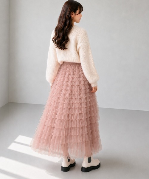 Miniministore（ミニミニストア）の「チュールティアードスカート ハイウエスト（スカート・レディース・ベージュ/ブラック/アイボリー/ピンク/ホワイト・FREE）」の19枚目の写真