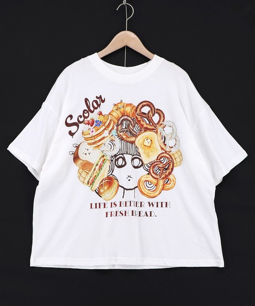ScoLar(スカラー)の「162735:スカラーちゃんベーカリー柄Tシャツ(Tシャツ/カットソー・レディース・オレンジ/グリーン/オフホワイト/ブラック・M)」の7枚目の写真