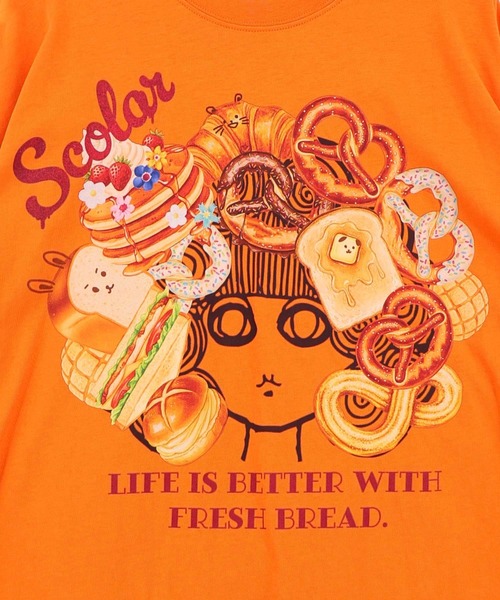 ScoLar(スカラー)の「162735:スカラーちゃんベーカリー柄Tシャツ(Tシャツ/カットソー・レディース・オレンジ/グリーン/オフホワイト/ブラック・M)」の10枚目の写真