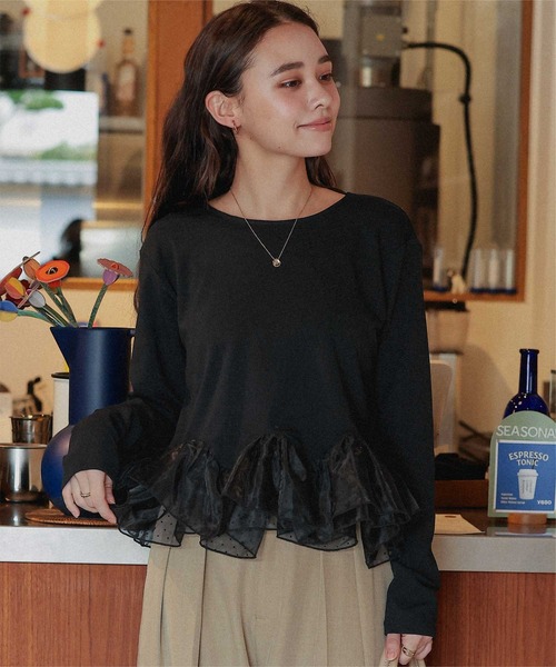 titivate(ティティベイト)の「裏起毛ウェーブフリル長袖トップス(Tシャツ/カットソー・レディース・ブラック系その他/ブラック/オフホワイト/チャコール・M/L)」の3枚目の写真