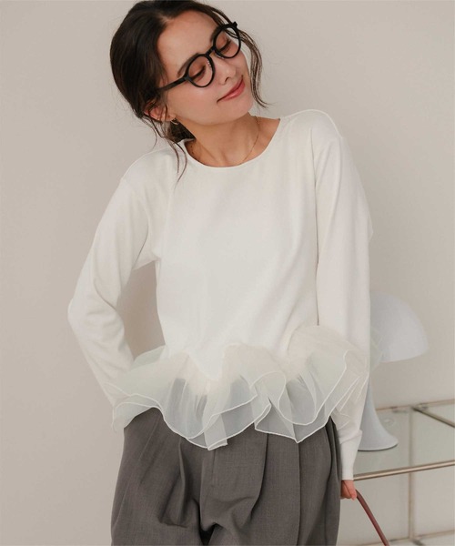 titivate(ティティベイト)の「裏起毛ウェーブフリル長袖トップス(Tシャツ/カットソー・レディース・ブラック系その他/ブラック/オフホワイト/チャコール・M/L)」の1枚目の写真