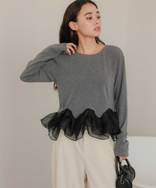 titivate(ティティベイト)の「裏起毛ウェーブフリル長袖トップス(Tシャツ/カットソー・レディース・ブラック系その他/ブラック/オフホワイト/チャコール・M/L)」の4枚目の写真
