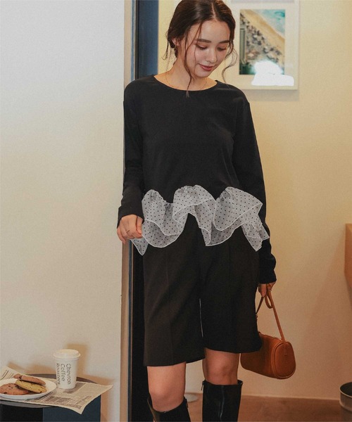 titivate(ティティベイト)の「裏起毛ウェーブフリル長袖トップス(Tシャツ/カットソー・レディース・ブラック系その他/ブラック/オフホワイト/チャコール・M/L)」の2枚目の写真