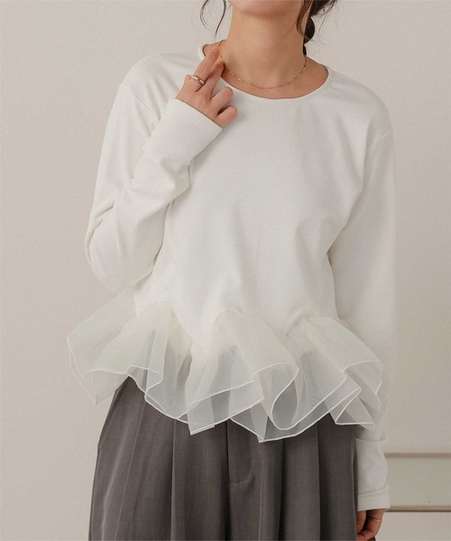 titivate(ティティベイト)の「裏起毛ウェーブフリル長袖トップス(Tシャツ/カットソー・レディース・ブラック系その他/ブラック/オフホワイト/チャコール・M/L)」の5枚目の写真