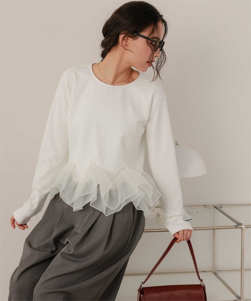 titivate(ティティベイト)の「裏起毛ウェーブフリル長袖トップス(Tシャツ/カットソー・レディース・ブラック系その他/ブラック/オフホワイト/チャコール・M/L)」の6枚目の写真