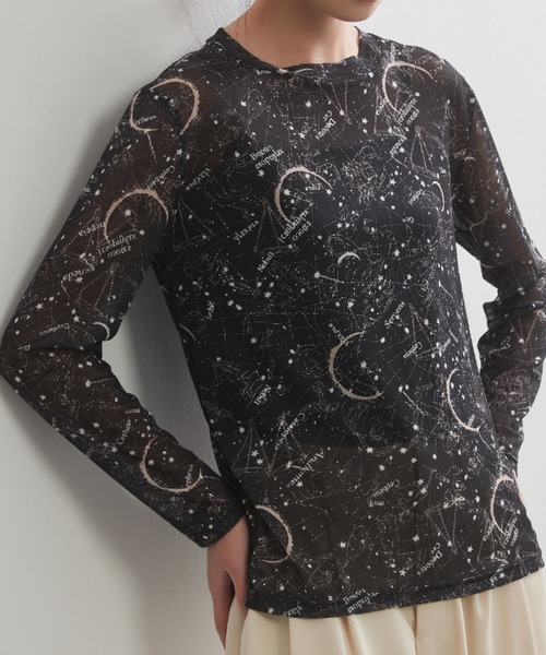Sew loop(ソーループ)の「プリントパワーネット長袖シアートップ(Tシャツ/カットソー・レディース・ブラック系その他・FREE)」の1枚目の写真