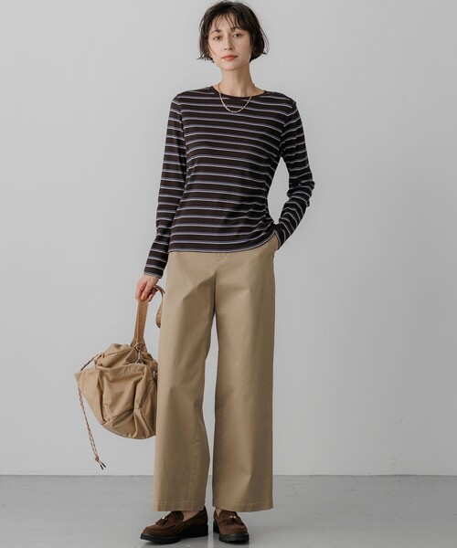 23区 L(ニジュウサンクオオキイサイズ)の「マルチボーダーフライス ロング Tシャツ(Tシャツ/カットソー・レディース・ダークグリーン系1/ダークブラウン系1・46/44/48)」の3枚目の写真