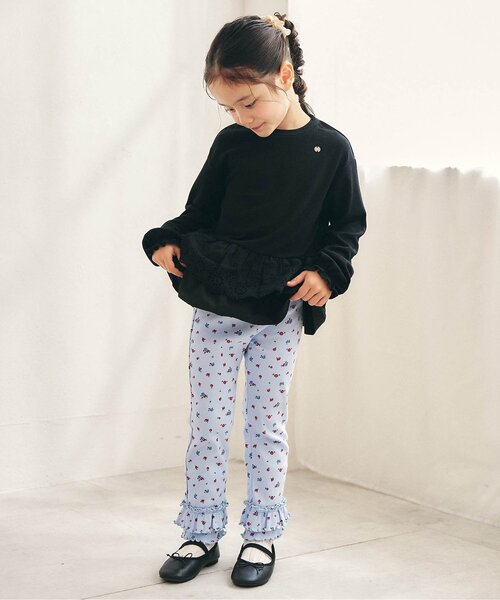 apres les cours（アプレレクール）の「レースフリル切り替えリブ長袖Tシャツ（Tシャツ/カットソー・キッズ・グレー/ブラック・80/90/100/110/120/130/140）」の3枚目の写真