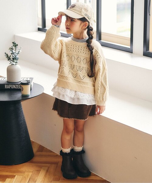 apres les cours（アプレレクール）の「レースフリル切り替えリブ長袖Tシャツ（Tシャツ/カットソー・キッズ・グレー/ブラック・80/90/100/110/120/130/140）」の9枚目の写真