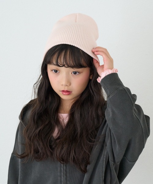 CIAOPANIC TYPY(チャオパニックティピー)の「【KIDS】ウール混リブニットビーニー(ニットキャップ/ビーニー・キッズ・グレー/ブラック/グリーン/ピンク・ONE SIZE)」の4枚目の写真