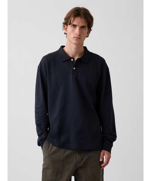GAP(ギャップ)の「オーバーサイズ ピケポロシャツ(ポロシャツ・メンズ・バーガンディー/ブルー系その他2/ブルー系その他/ネイビー・XL/L/M/S/XS)」の2枚目の写真