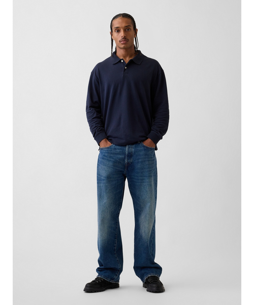 GAP(ギャップ)の「オーバーサイズ ピケポロシャツ(ポロシャツ・メンズ・バーガンディー/ブルー系その他2/ブルー系その他/ネイビー・XL/L/M/S/XS)」の6枚目の写真