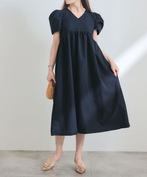 Vネック タックボリュームスリーブ ワンピース 半袖 Liala×PG