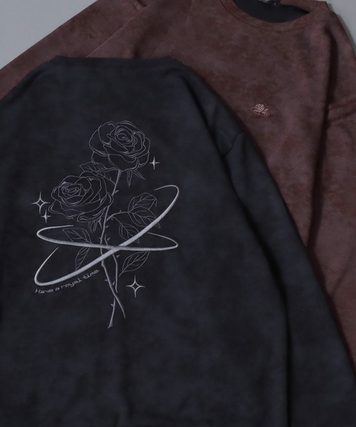 SITRY(シトリー)の「Rose Embroidery Sweat Shirt/フラワー バック刺繍 ワンポイント刺繍 オーバーサイズ スウェット トレーナー レディース メンズ(スウェット・メンズ・ブラック/ブラウン/ワイン・M/L)」の1枚目の写真