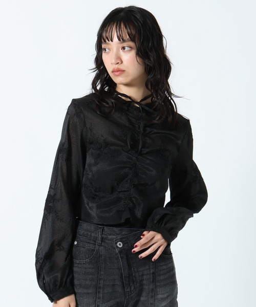 PAGEBOY(ページボーイ)の「アソートリボンギャザーブラウス(シャツ/ブラウス・レディース・ブラック/オフホワイト/レオパード・FREE)」の2枚目の写真