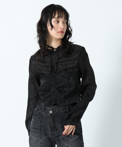 PAGEBOY(ページボーイ)の「アソートリボンギャザーブラウス(シャツ/ブラウス・レディース・ブラック/オフホワイト/レオパード・FREE)」の13枚目の写真