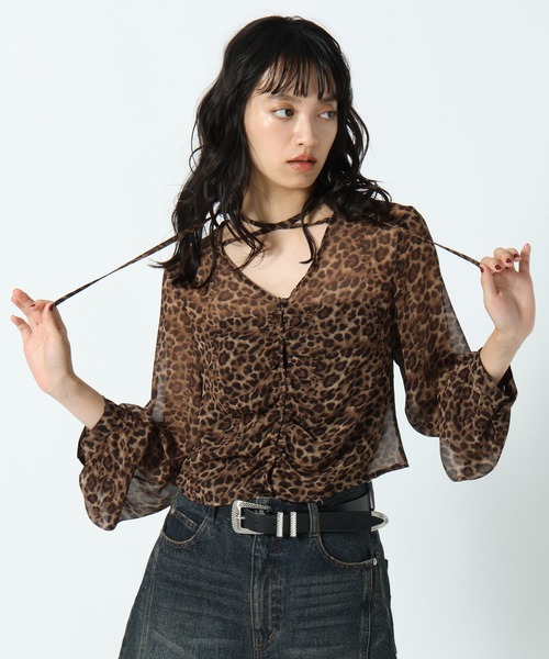 PAGEBOY(ページボーイ)の「アソートリボンギャザーブラウス(シャツ/ブラウス・レディース・ブラック/オフホワイト/レオパード・FREE)」の19枚目の写真