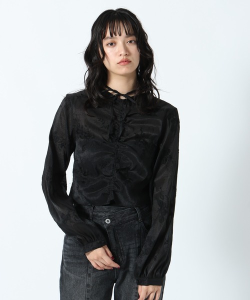 PAGEBOY(ページボーイ)の「アソートリボンギャザーブラウス(シャツ/ブラウス・レディース・ブラック/オフホワイト/レオパード・FREE)」の12枚目の写真