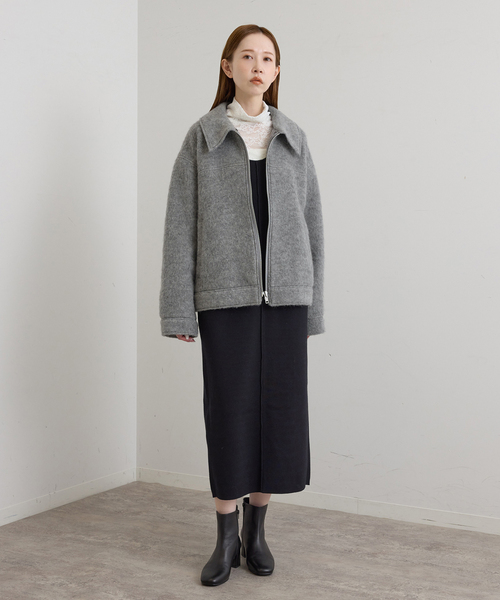 U by SPICK&SPAN（ユーバイスピックアンドスパン）の「バックギャザーウールシャギーブルゾン（その他アウター・レディース・ネイビー/グレー・FREE）」の4枚目の写真